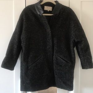 Zara Boucle leather trim coat mid length